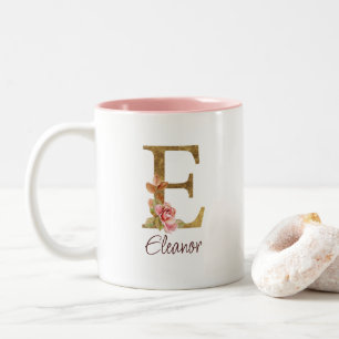 Individuelle Name Letter E Goldene Forelle Rose Ro Zweifarbige Tasse