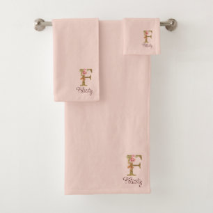 Individuelle Name Letter F Gold Foil Rose Rose Ros Badhandtuch Set