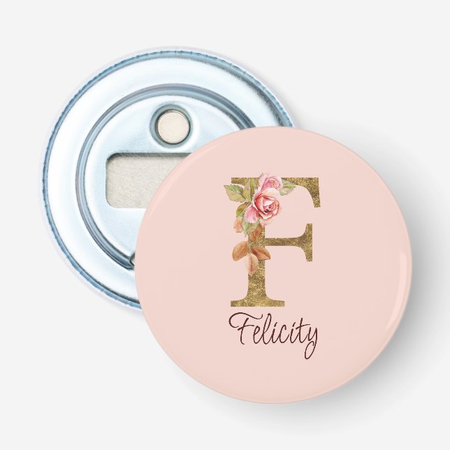 Individuelle Name Letter F Gold Foil Rose Rose Ros Flaschenöffner (Vorderseite)