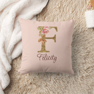 Individuelle Name Letter F Gold Foil Rose Rose Ros Kissen