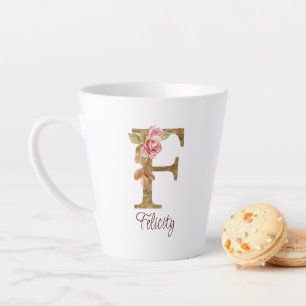 Individuelle Name Letter F Gold Foil Rose Rose Ros Milchtasse