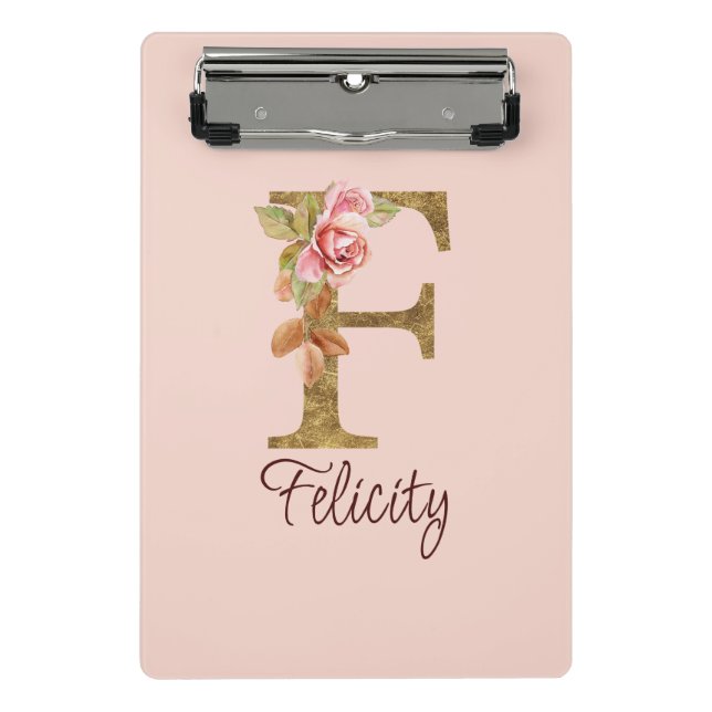 Individuelle Name Letter F Gold Foil Rose Rose Ros Mini Klemmbrett (Vorderseite)