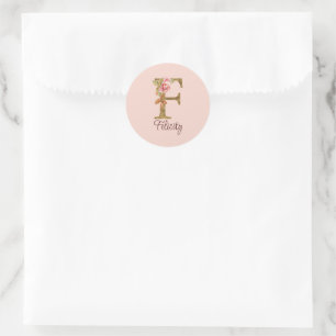 Individuelle Name Letter F Gold Foil Rose Rose Ros Runder Aufkleber