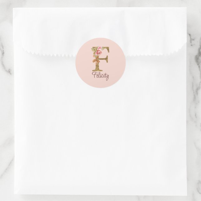 Individuelle Name Letter F Gold Foil Rose Rose Ros Runder Aufkleber (Tasche)