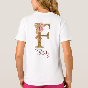 Individuelle Name Letter F Gold Foil Rose Rose Ros T-Shirt