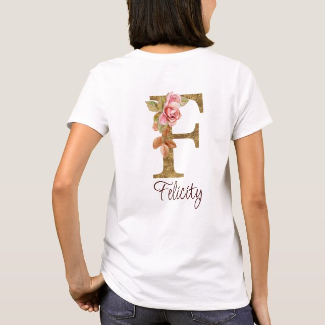 Individuelle Name Letter F Gold Foil Rose Rose Ros T-Shirt (Rückseite)
