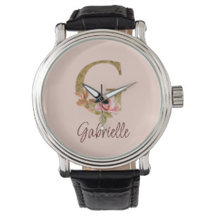 Individuelle Name Letter G Gold Foil Rose Rose Ros Armbanduhr