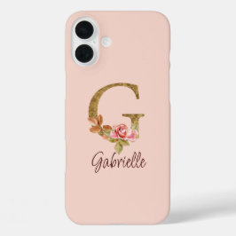 Individuelle Name Letter G Gold Foil Rose Rose Ros iPhone 16 Plus Hülle