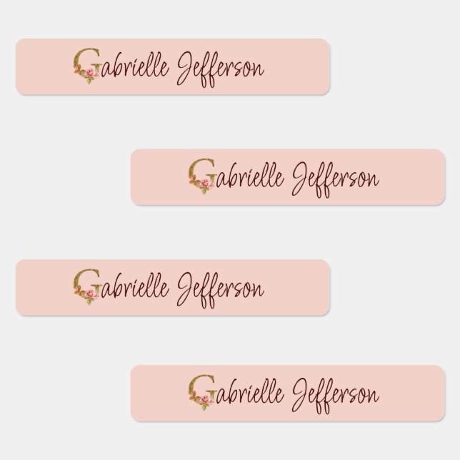 Individuelle Name Letter G Gold Foil Rose Rose Ros Etiketten (Gruppe)