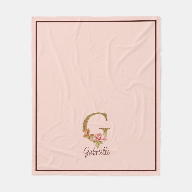 Individuelle Name Letter G Gold Foil Rose Rose Ros Fleecedecke (Vorderseite)