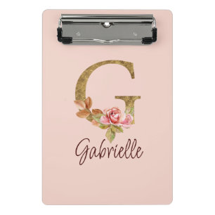 Individuelle Name Letter G Gold Foil Rose Rose Ros Mini Klemmbrett