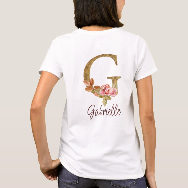 Individuelle Name Letter G Gold Foil Rose Rose Ros T-Shirt (Rückseite)