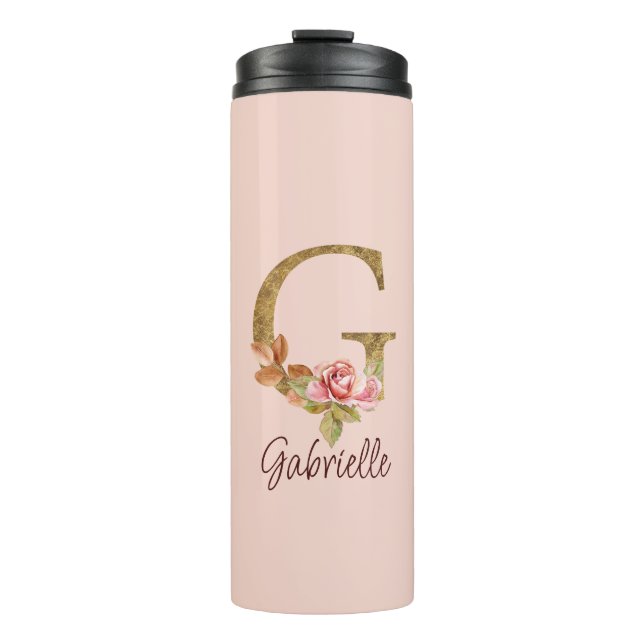 Individuelle Name Letter G Gold Foil Rose Rose Ros Thermosbecher (Vorderseite)