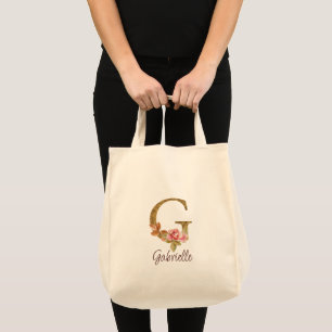 Individuelle Name Letter G Gold Foil Rose Rose Ros Tragetasche