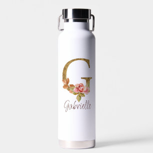 Individuelle Name Letter G Gold Foil Rose Rose Ros Trinkflasche