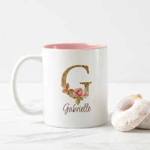 Individuelle Name Letter G Gold Foil Rose Rose Ros Zweifarbige Tasse