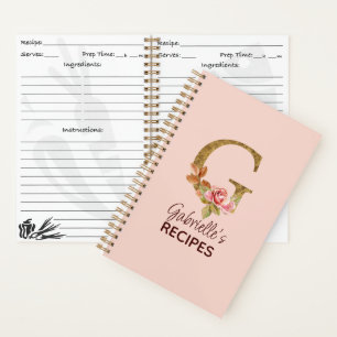 Individuelle Name Letter G Gold Rosa Rosen Rezept Notizbuch