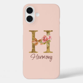 Individuelle Name Letter H Gold Foil Rose Rose Ros iPhone 16 Plus Hülle