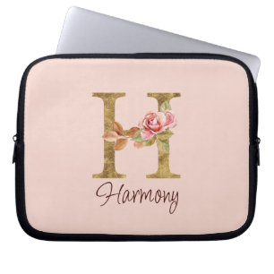 Individuelle Name Letter H Gold Foil Rose Rose Ros Laptopschutzhülle