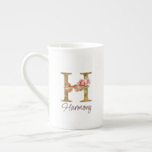 Individuelle Name Letter H Gold Foil Rose Rose Ros Prozellantasse
