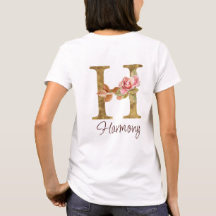 Individuelle Name Letter H Gold Foil Rose Rose Ros T-Shirt