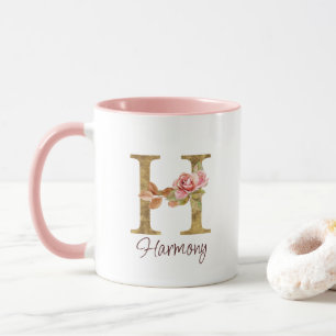 Individuelle Name Letter H Gold Foil Rose Rose Ros Tasse