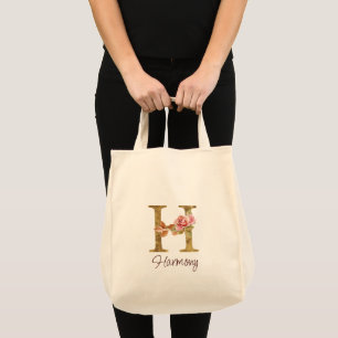 Individuelle Name Letter H Gold Foil Rose Rose Ros Tragetasche