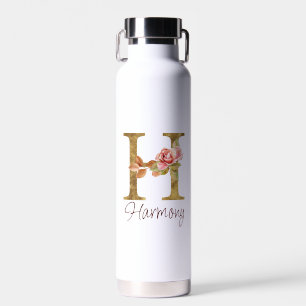 Individuelle Name Letter H Gold Foil Rose Rose Ros Trinkflasche