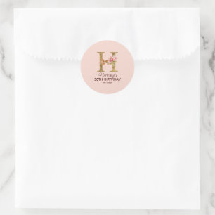 Individuelle Name Letter H Gold Rosa Rosen Runder Aufkleber
