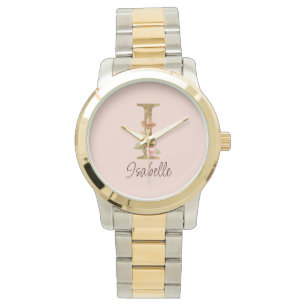 Individuelle Name Letter I Gold Foil Roses Rosa Ro Armbanduhr