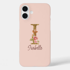 Individuelle Name Letter I Gold Foil Roses Rosa Ro iPhone 16 Plus Hülle