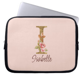 Individuelle Name Letter I Gold Foil Roses Rosa Ro Laptopschutzhülle