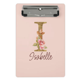 Individuelle Name Letter I Gold Foil Roses Rosa Ro Mini Klemmbrett