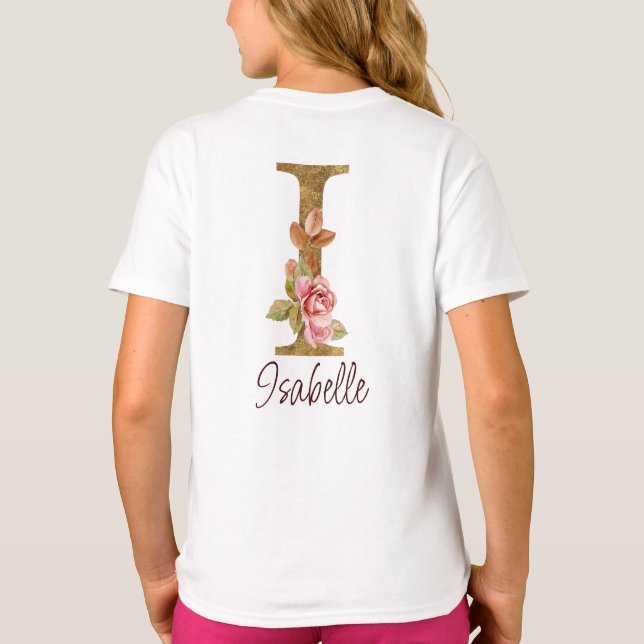 Individuelle Name Letter I Gold Foil Roses Rosa Ro T-Shirt (Rückseite)