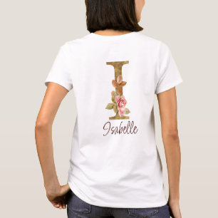 Individuelle Name Letter I Gold Foil Roses Rosa Ro T-Shirt