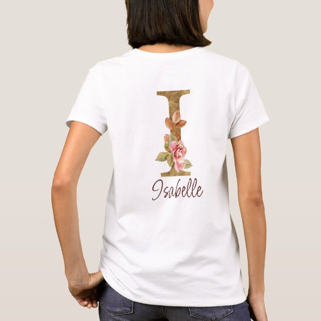 Individuelle Name Letter I Gold Foil Roses Rosa Ro T-Shirt (Rückseite)