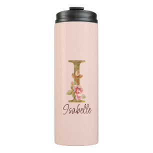 Individuelle Name Letter I Gold Foil Roses Rosa Ro Thermosbecher