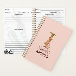 Individuelle Name Letter I Gold Rosa Rosen Rezept Notizbuch