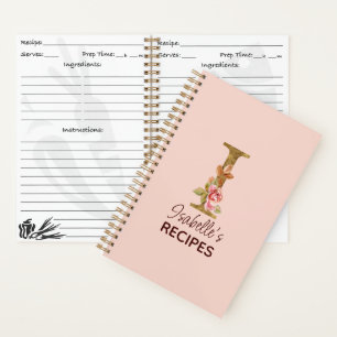 Individuelle Name Letter I Gold Rosa Rosen Rezept Notizbuch