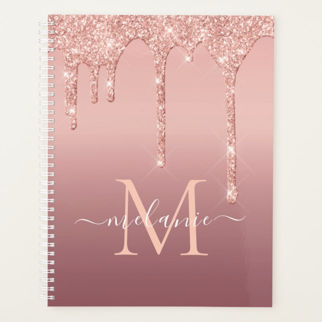 Individuelle Name Letter Rose Gold Glitzer Planner Planer (Vorderseite)