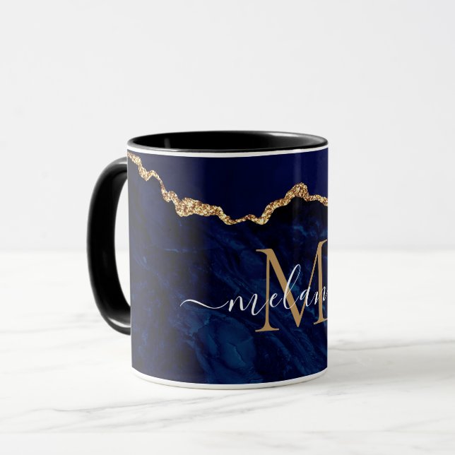 Individuelle Name Letter Tasse Agate Navy Blue Gol (Vorderseite Links)