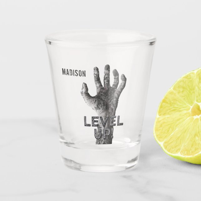 Individuelle Name "Level Up"! Zombie-Handschussgla Schnapsglas (Vorderseite)