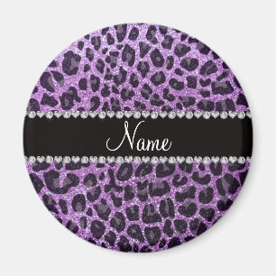 Individuelle Name-Licht lila Glitzer Leopard-Druck Magnet