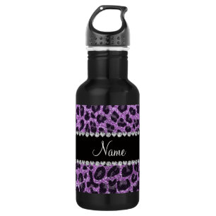 Individuelle Name-Licht lila Glitzer Leopard-Druck Trinkflasche