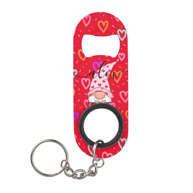 Individuelle Name LIEBE Gnome Valentine Mini Flaschenöffner (Vorderseite)