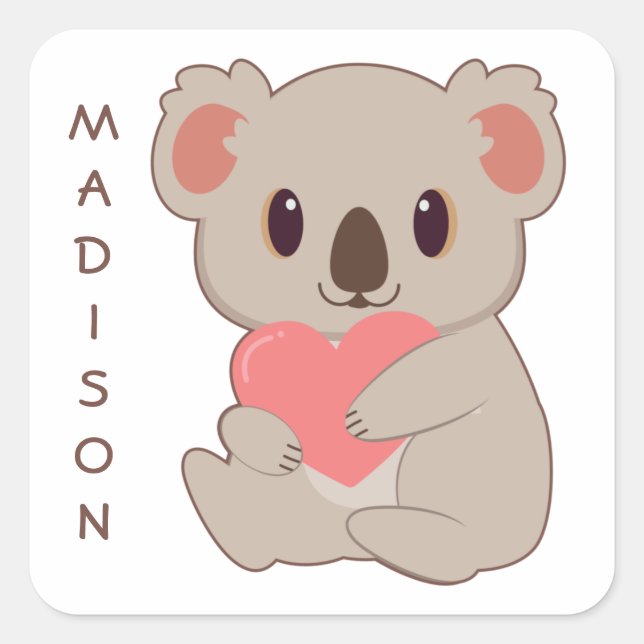 Individuelle Name Liebe Koala Quadratischer Aufkleber (Vorderseite)