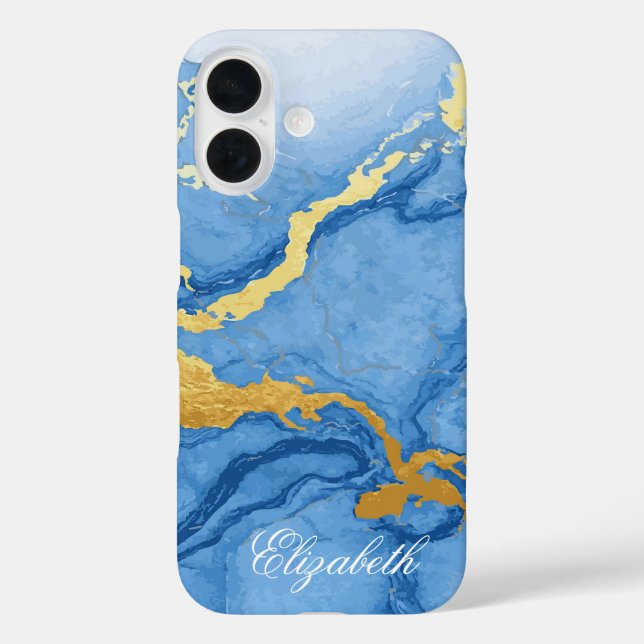 Individuelle Name Light Blue Marble & Gold Case-Mate iPhone Hülle (Rückseite)