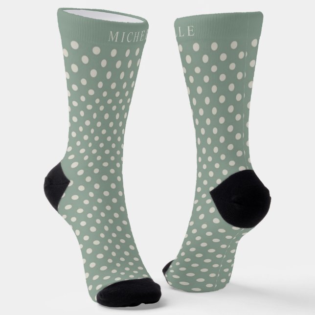 Individuelle Name Light sage Green White Polka Dot Socken (Gewinkelt)