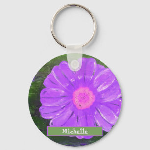 Individuelle Name Lila Blume Akryllische Malerei Schlüsselanhänger