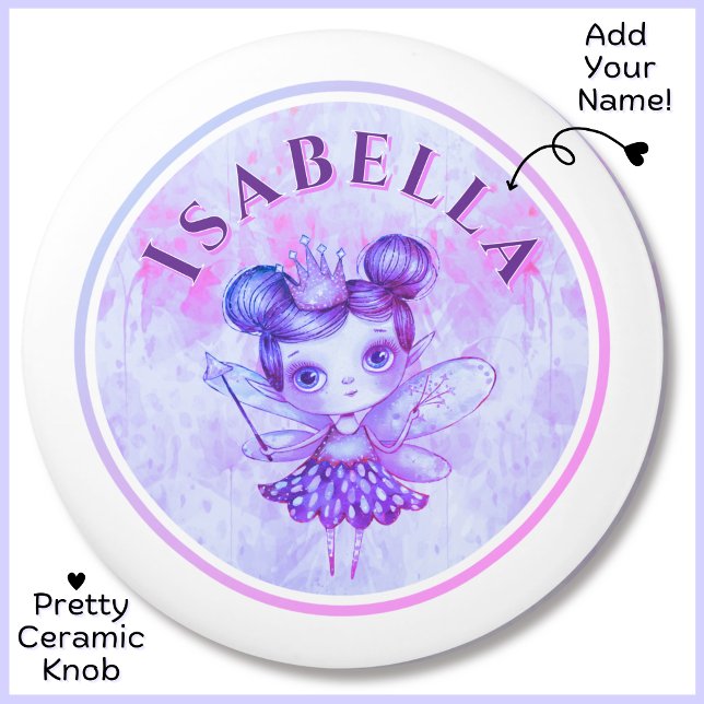 Individuelle Name Lila Fairy Princess Keramik Knob Keramikknauf (Add Your Name to this Ceramic Knob. Cute Girly Gift for Girls Who Love Fairies & the Color Purple!)